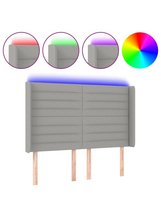Gultas galvgalis ar LED, 147x16x118/128 cm, gaiši pelēks audums