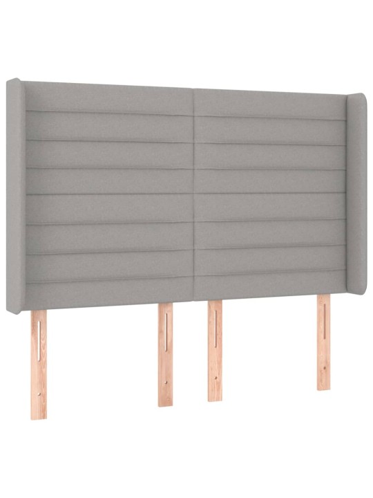 Gultas galvgalis ar LED, 147x16x118/128 cm, gaiši pelēks audums