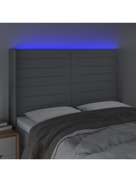 Gultas galvgalis ar LED, 147x16x118/128 cm, gaiši pelēks audums
