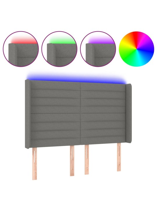 Gultas galvgalis ar LED, 147x16x118/128 cm, tumši pelēks audums