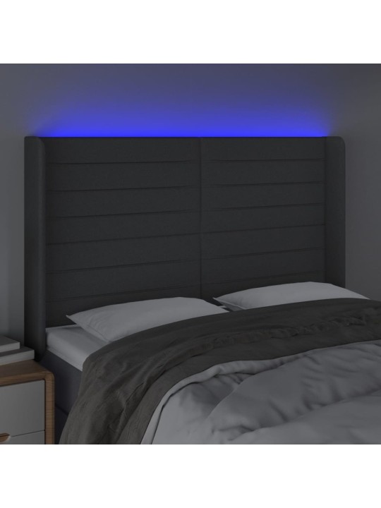 Gultas galvgalis ar LED, 147x16x118/128 cm, tumši pelēks audums
