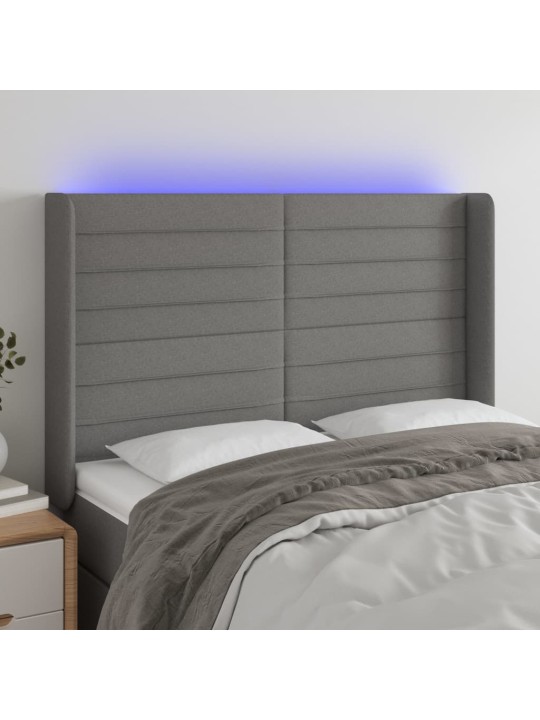 Gultas galvgalis ar LED, 147x16x118/128 cm, tumši pelēks audums
