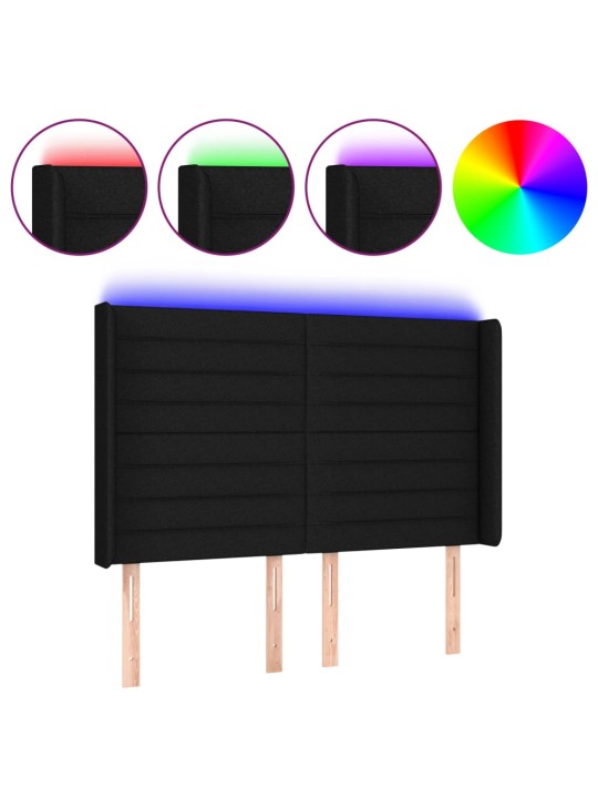 Gultas galvgalis ar LED, 147x16x118/128 cm, melns audums