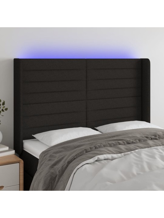 Gultas galvgalis ar LED, 147x16x118/128 cm, melns audums