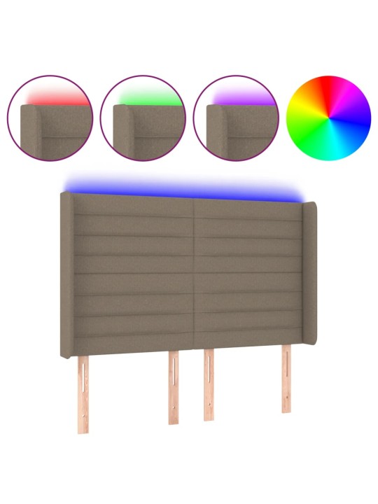 Gultas galvgalis ar LED, 147x16x118/128 cm, pelēkbrūns audums