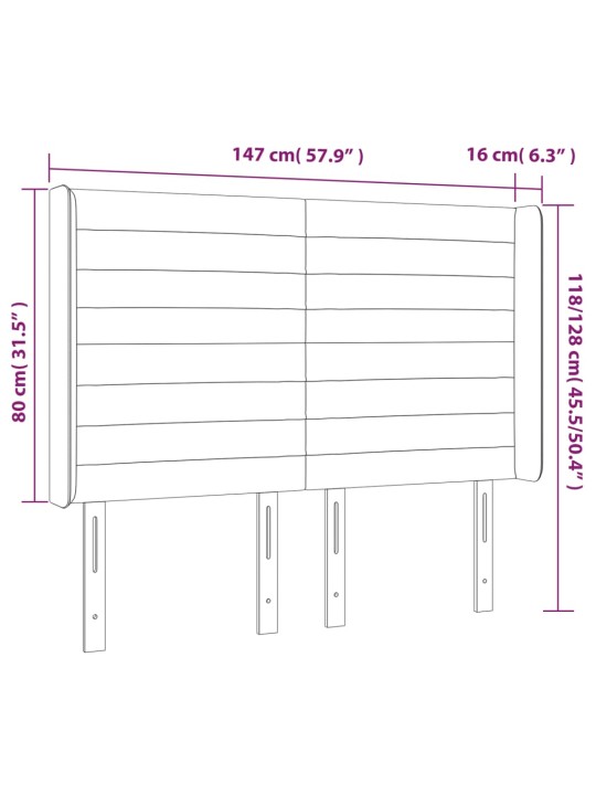 Gultas galvgalis ar LED, 147x16x118/128 cm, pelēkbrūns audums