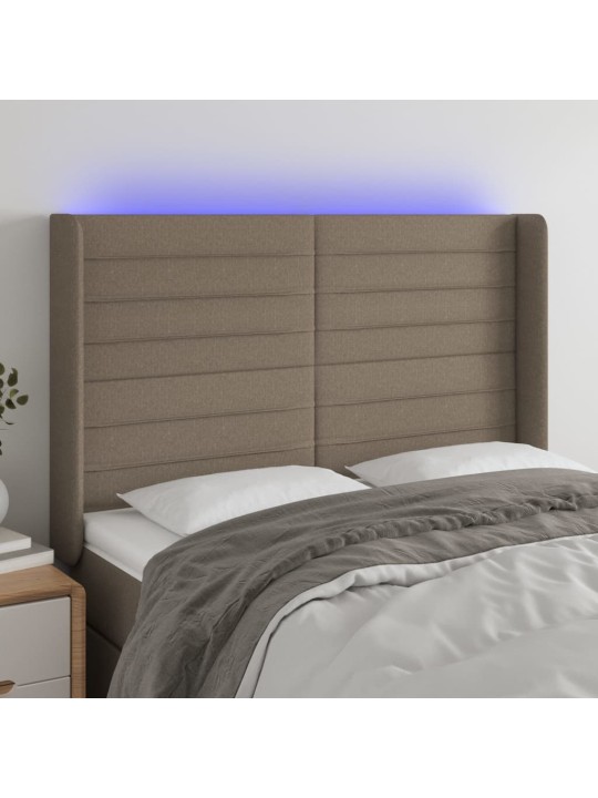 Gultas galvgalis ar LED, 147x16x118/128 cm, pelēkbrūns audums