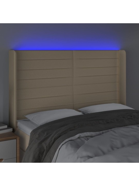 Gultas galvgalis ar led, 147x16x118/128 cm, krēmkrāsas audums