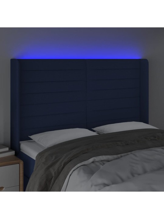 Gultas galvgalis ar LED, 147x16x118/128 cm, zils audums