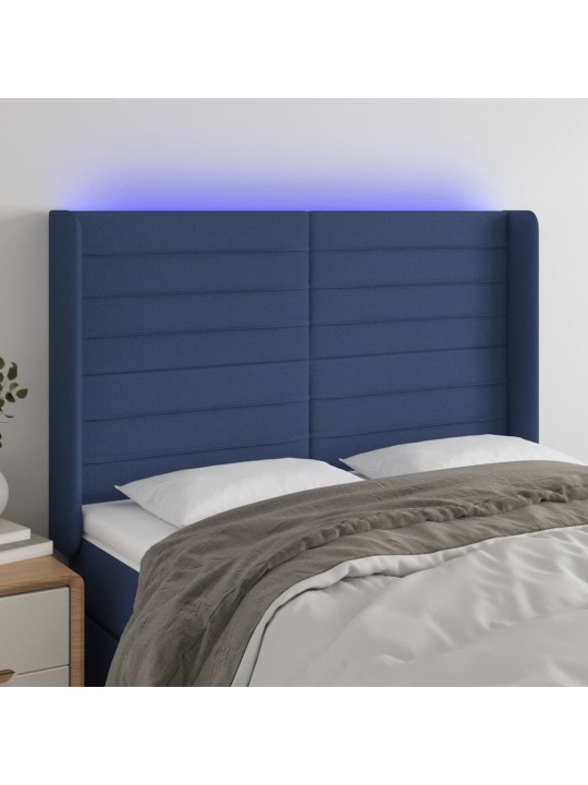 Gultas galvgalis ar LED, 147x16x118/128 cm, zils audums