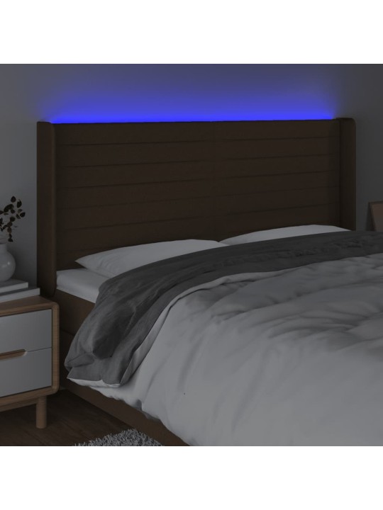 Gultas galvgalis ar led, 163x16x118/128 cm, tumši brūns audums