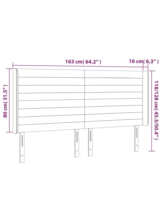 Gultas galvgalis ar LED, 163x16x118/128 cm, krēmkrāsas audums