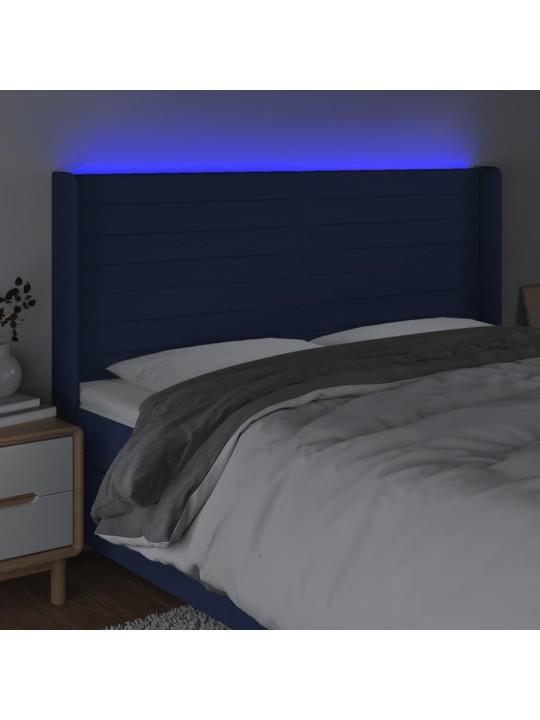 Gultas galvgalis ar LED, 163x16x118/128 cm, zils audums