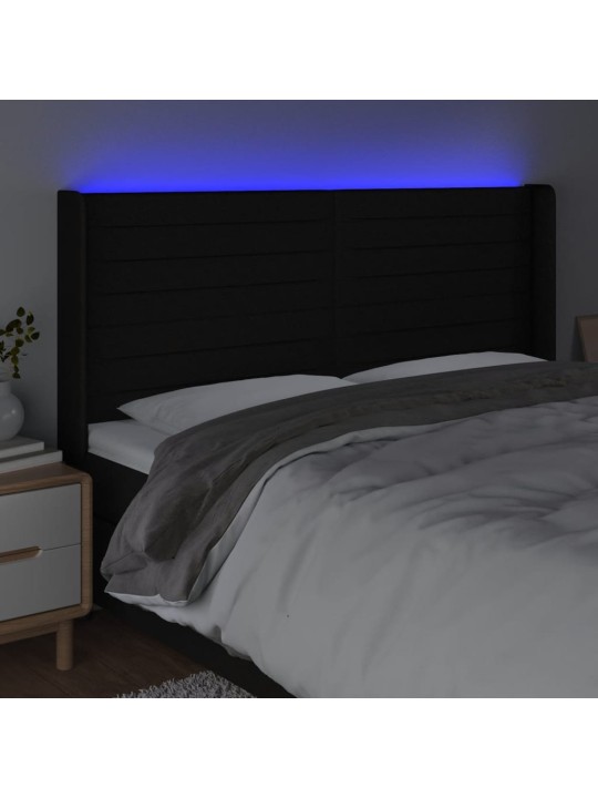 Gultas galvgalis ar led, 183x16x118/128 cm, melns audums
