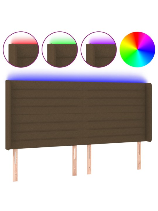 Gultas galvgalis ar led, 183x16x118/128 cm, tumši brūns audums