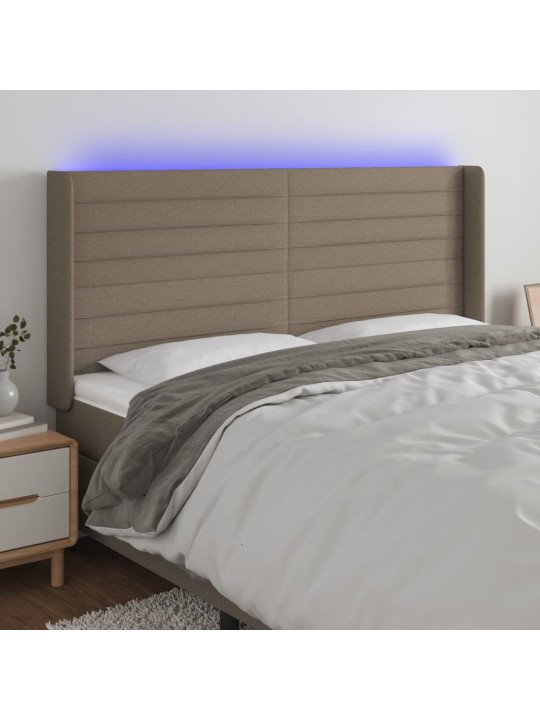 Gultas galvgalis ar LED, 183x16x118/128 cm, pelēkbrūns audums
