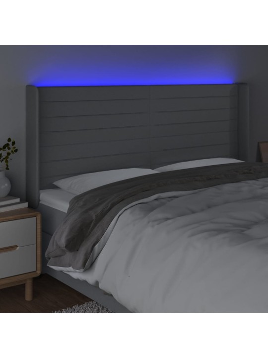 Gultas galvgalis ar led, 203x16x118/128 cm, gaiši pelēks audums