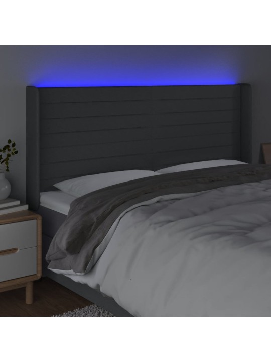 Gultas galvgalis ar led, 203x16x118/128 cm, tumši pelēks audums