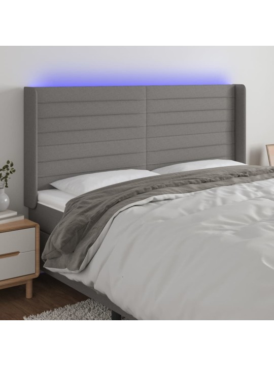 Gultas galvgalis ar led, 203x16x118/128 cm, tumši pelēks audums