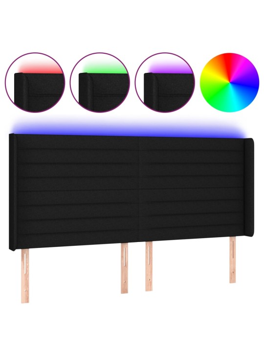 Gultas galvgalis ar led, 203x16x118/128 cm, melns audums