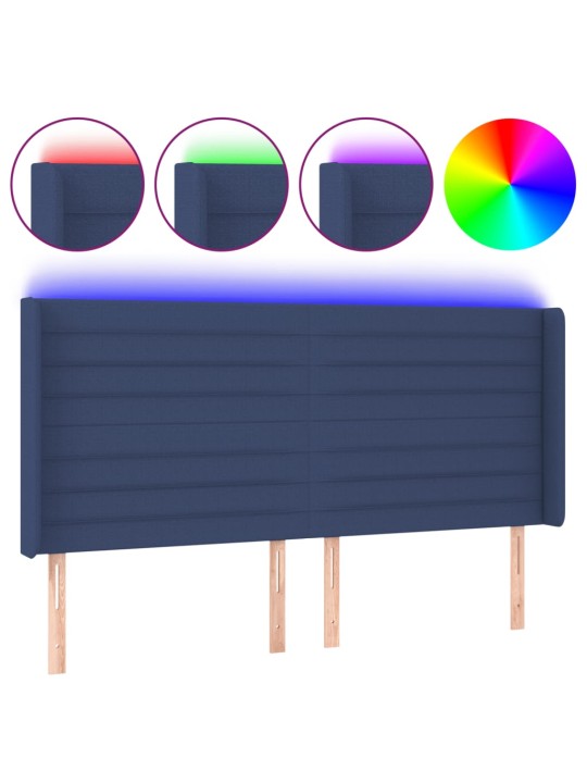Gultas galvgalis ar led, 203x16x118/128 cm, zils audums