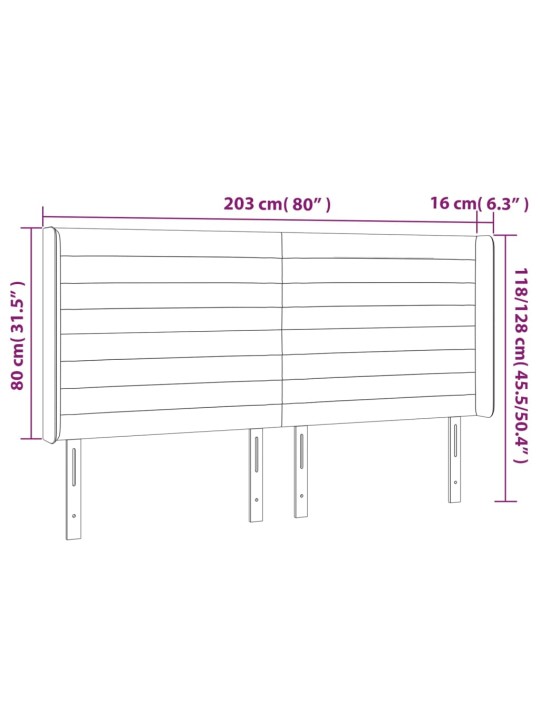 Gultas galvgalis ar led, 203x16x118/128 cm, zils audums