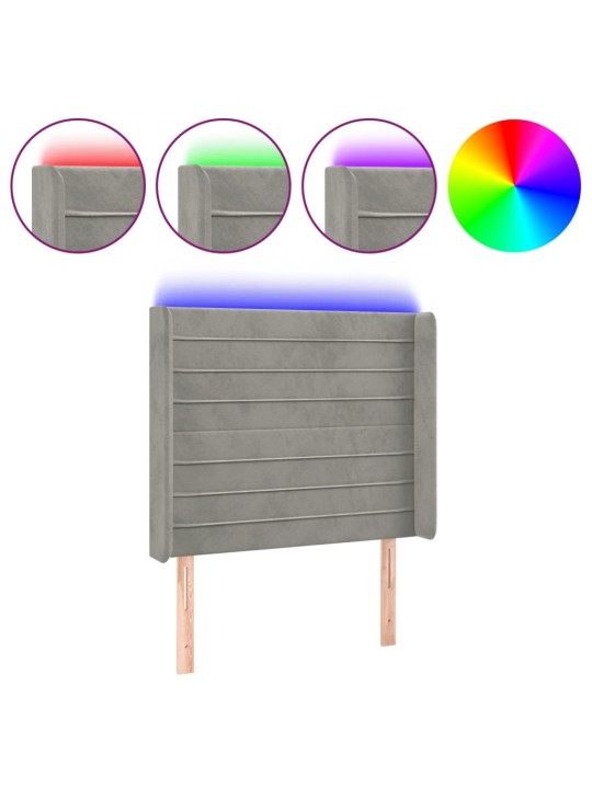 Gultas galvgalis ar led, 83x16x118/128 cm, gaiši pelēks samts