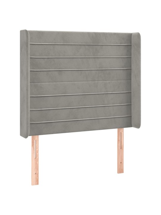 Gultas galvgalis ar led, 83x16x118/128 cm, gaiši pelēks samts