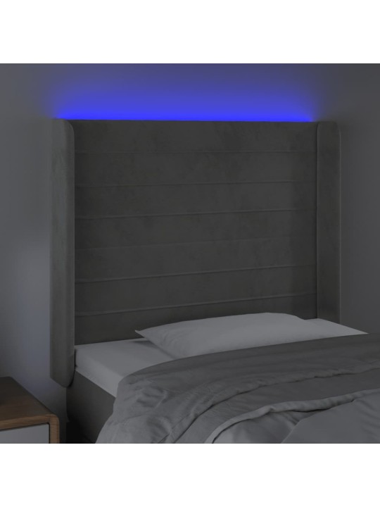 Gultas galvgalis ar led, 83x16x118/128 cm, gaiši pelēks samts