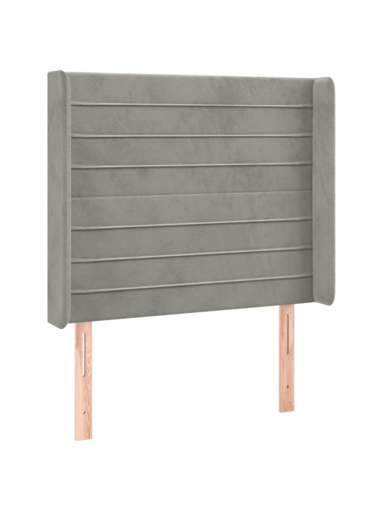 Gultas galvgalis ar led, 93x16x118/128 cm, gaiši pelēks samts