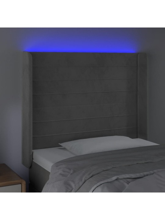 Gultas galvgalis ar led, 93x16x118/128 cm, gaiši pelēks samts