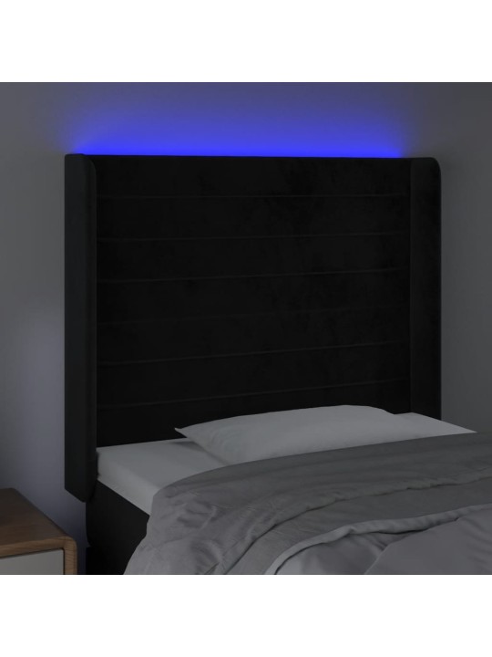 Gultas galvgalis ar led, 93x16x118/128 cm, melns samts