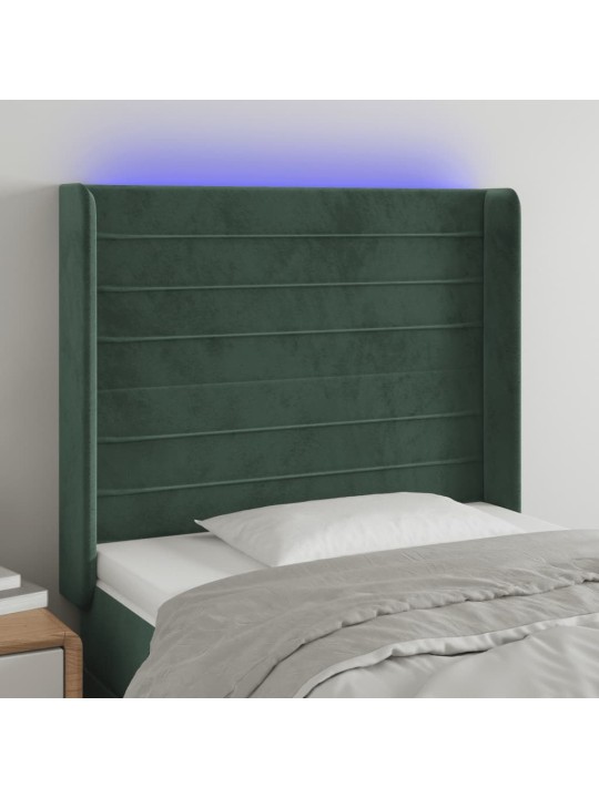 Gultas galvgalis ar led, 93x16x118/128 cm, tumši zaļš samts