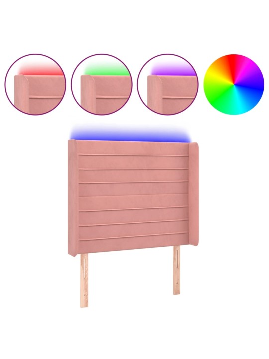Gultas galvgalis ar led, 93x16x118/128 cm, rozā samts
