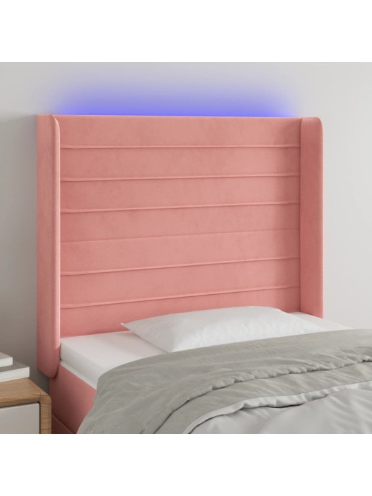 Gultas galvgalis ar led, 93x16x118/128 cm, rozā samts
