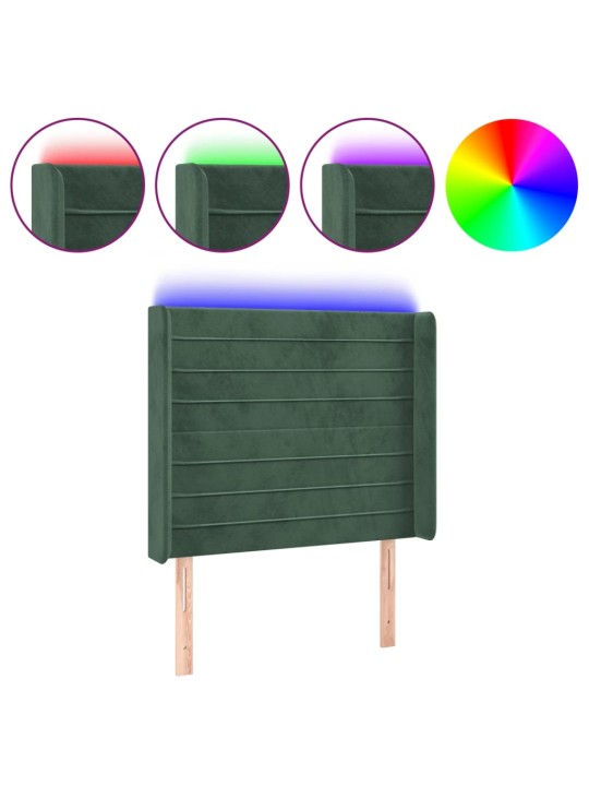 Gultas galvgalis ar led, 103x16x118/128 cm, tumši zaļš samts