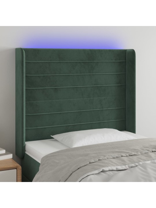 Gultas galvgalis ar led, 103x16x118/128 cm, tumši zaļš samts