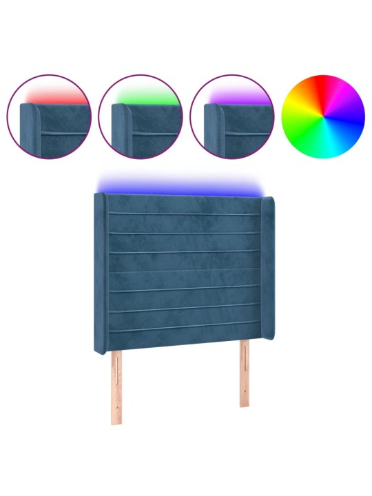 Gultas galvgalis ar LED, 103x16x118/128 cm, tumši zils samts