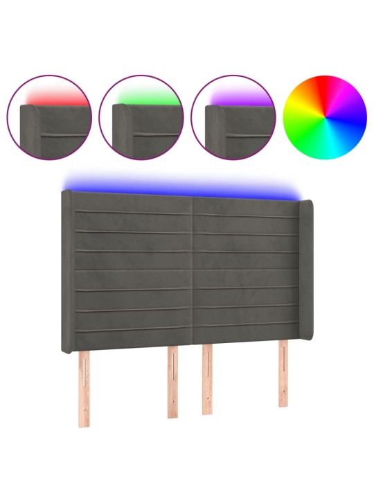 Gultas galvgalis ar LED, 147x16x118/128 cm, tumši pelēks samts