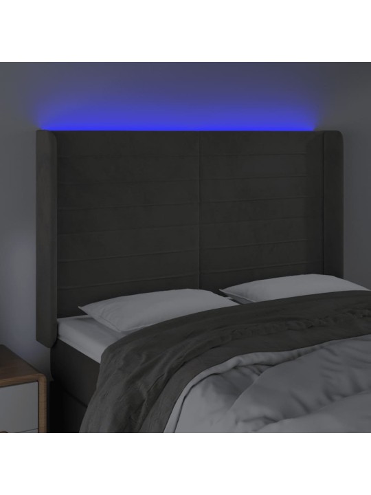 Gultas galvgalis ar LED, 147x16x118/128 cm, tumši pelēks samts