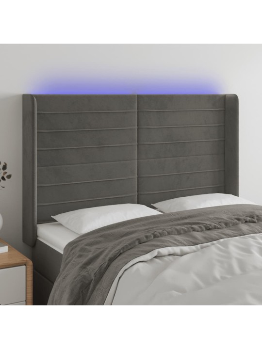 Gultas galvgalis ar LED, 147x16x118/128 cm, tumši pelēks samts