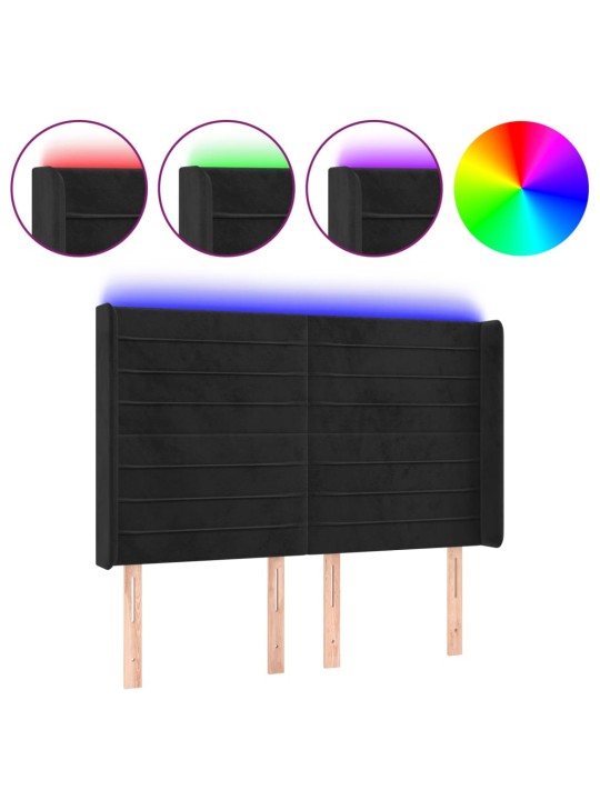 Gultas galvgalis ar LED, 147x16x118/128 cm, melns samts