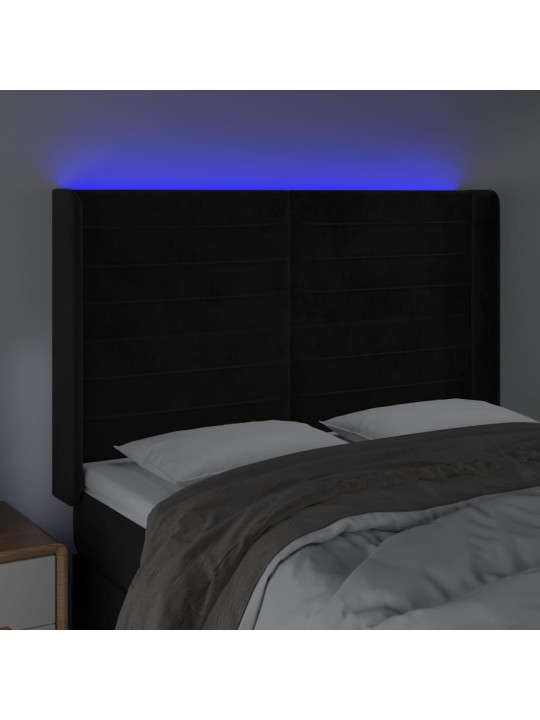 Gultas galvgalis ar LED, 147x16x118/128 cm, melns samts