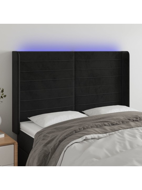 Gultas galvgalis ar LED, 147x16x118/128 cm, melns samts
