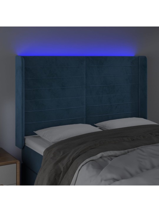 Gultas galvgalis ar LED, 147x16x118/128 cm, tumši zils samts
