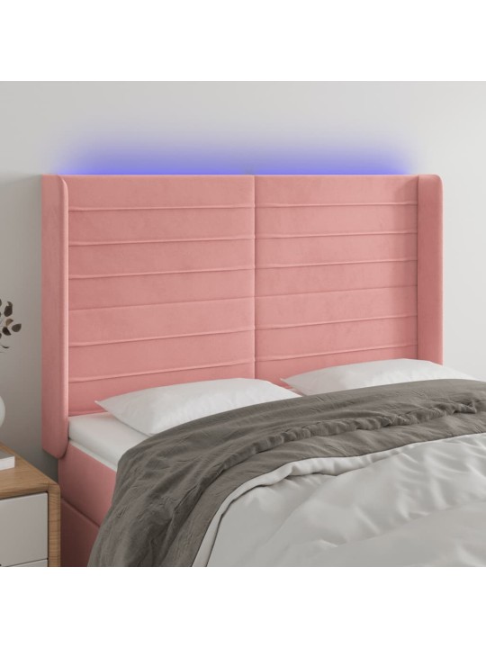 Gultas galvgalis ar led, 147x16x118/128 cm, rozā samts