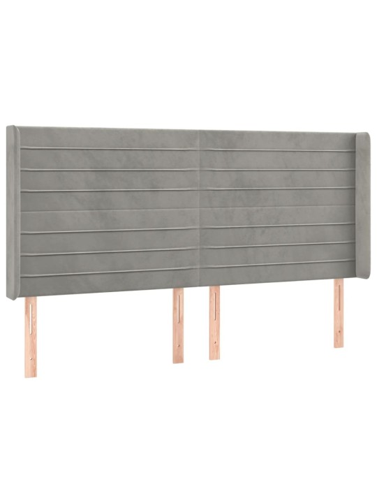 Gultas galvgalis ar LED, 163x16x118/128 cm, gaiši pelēks samts