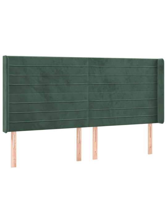Gultas galvgalis ar led, 163x16x118/128 cm, tumši zaļš samts