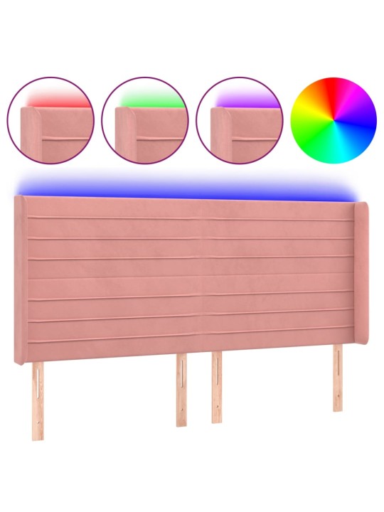 Gultas galvgalis ar led, 163x16x118/128 cm, rozā samts