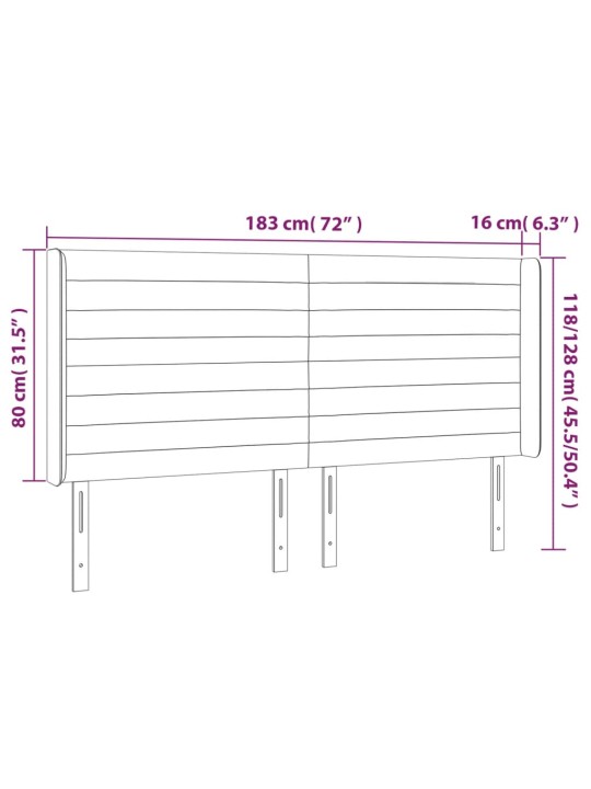 Gultas galvgalis ar LED, 183x16x118/128 cm, tumši pelēks samts